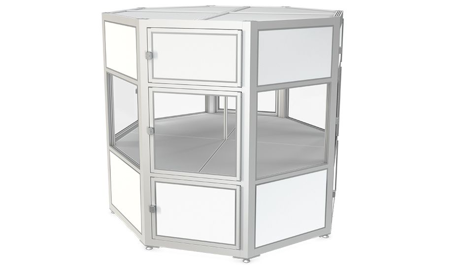 Cabina octagonal de fácil mantenimiento con tres secciones funcionales