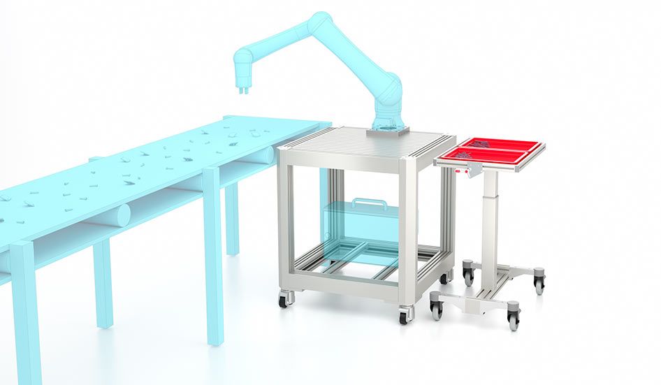 Isla de robots con gestión de cables